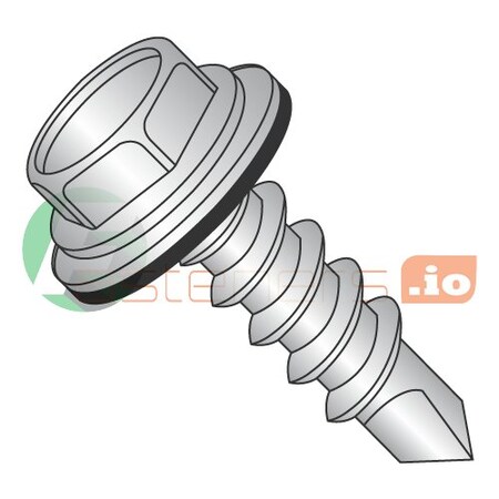 Newport Fasteners Self-Drilling Screw, #8 x 1 in, Plain 18-8 Stainless Steel Flange Hex Head External Hex Drive 676478